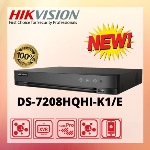 Hikvision DS-7208HQHI-K1/E 8-Channel 1080p HD-TVI Turbo HD DVR, H.265 Pro+ Compression, HDMI/VGA Output, Motion Detection, Remote Viewing, Mobile App Support – Reliable CCTV Video Recorder