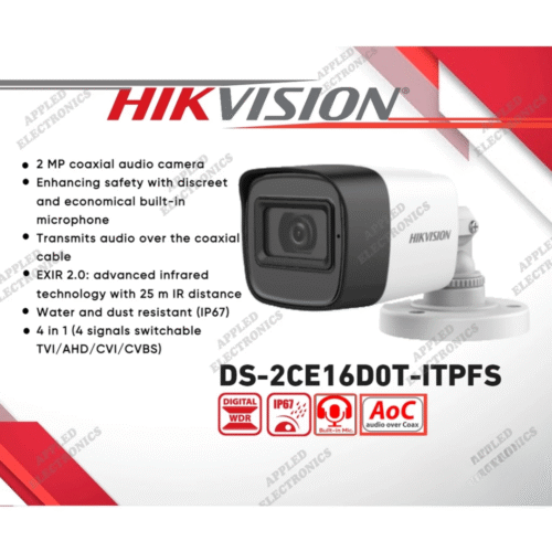 Hikvision DS-2CE16DOT-ITPFS 2MP Audio Bullet Camera | Full HD 1080p, Built-in Mic, IR Night Vision