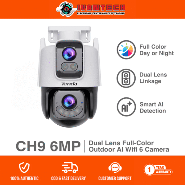 CH9 6MP Tenda Dual-Lens Bullet Security Camera – Ultra HD Clarity, Smart AI Motion Detection, Dual-Lens Wide-Angle View, IP67 Weatherproof, Night Vision, Remote Access via Mobile App - Image 2