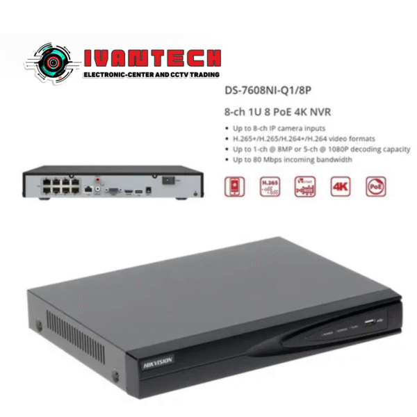 Hikvision DS-7608NI-Q1/8P 8-Channel 4K PoE NVR – Supports Up to 8 IP Cameras, H.265+ Compression, Built-in 8 PoE Ports, HDMI/VGA Output, Remote Viewing, Motion Detection – Reliable Network Video Recorder - Image 2