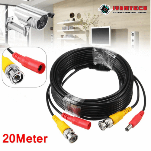 20M Premade Siamese Cable for CCTV Systems – High-Quality RG59 Coaxial + 2-Core Power Cable, Pre-Assembled BNC & DC Connectors for Easy Installation, Ideal for HD Analog Cameras, DVR, and Security Systems