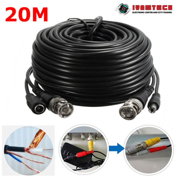 20M Premade Siamese Cable for CCTV Systems – High-Quality RG59 Coaxial + 2-Core Power Cable, Pre-Assembled BNC & DC Connectors for Easy Installation, Ideal for HD Analog Cameras, DVR, and Security Systems - Image 2