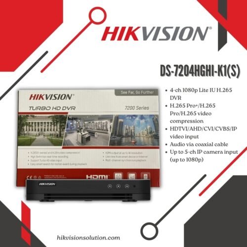 Hikvision DS-7204HGHI-K1(S) 4-Channel Turbo HD DVR | 1080p Lite Recording, H.265 Pro+ Compression, HDMI/VGA Output, Motion Detection, Remote Access via Hik-Connect, Mobile & PC Viewing
