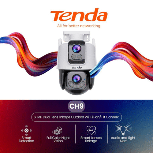 CH9 6MP Tenda Dual-Lens Bullet Security Camera – Ultra HD Clarity, Smart AI Motion Detection, Dual-Lens Wide-Angle View, IP67 Weatherproof, Night Vision, Remote Access via Mobile App
