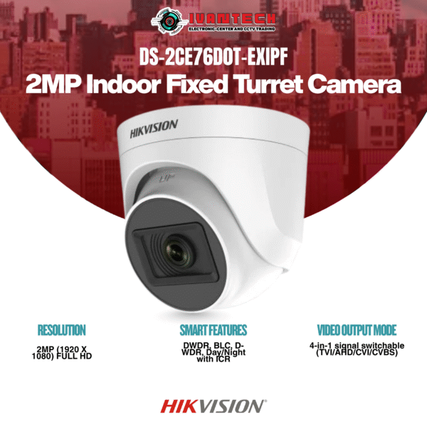 Hikvision DS-2CE76D0T-EXIPF 2MP Dome Camera – 1080p Full HD, EXIR 2.0 Night Vision 30m, Smart IR, 4-in-1 Output (TVI/AHD/CVI/CVBS), IP67 Weatherproof & IK10 Vandal-Proof Housing, Indoor/Outdoor CCTV - Image 4