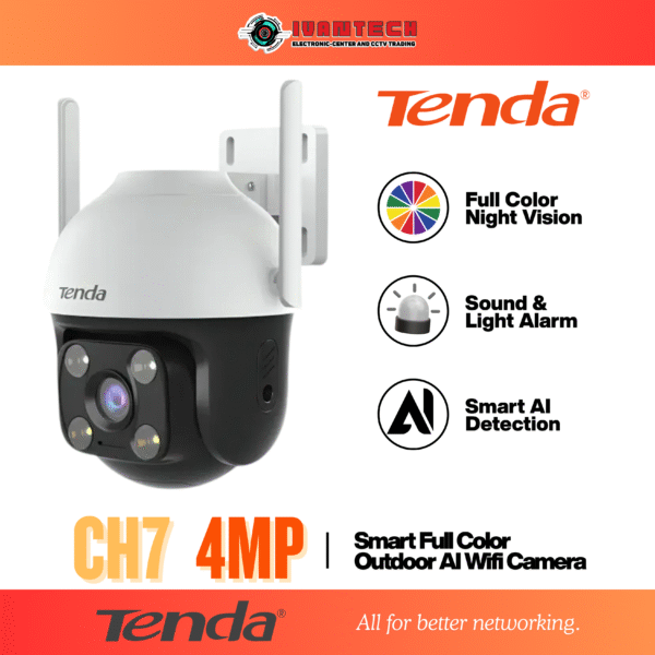 Tenda CH7 4MP Wi-Fi Bullet Camera – Full Color Night Vision, AI Human Detection, Two-Way Audio, Remote Monitoring via App, Wireless Security Solution, IP66 Weatherproof, Outdoor CCTV Camera - Image 3