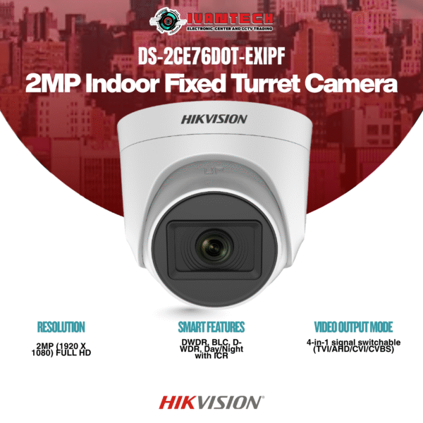 Hikvision DS-2CE76D0T-EXIPF 2MP Dome Camera – 1080p Full HD, EXIR 2.0 Night Vision 30m, Smart IR, 4-in-1 Output (TVI/AHD/CVI/CVBS), IP67 Weatherproof & IK10 Vandal-Proof Housing, Indoor/Outdoor CCTV - Image 5