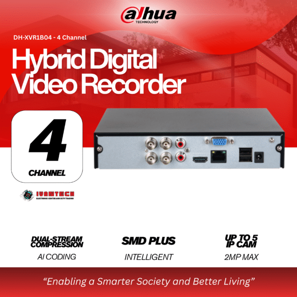 Dahua DH-XVR1B04-I 4-Channel Penta-brid 1080N/720P Cooper 1U DVR – Hybrid Analog + IP, SMD Plus, AI Coding, 1 HDD/SSD, Long-Range Coax Support - Image 4