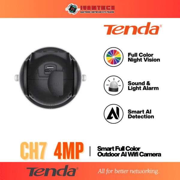 Tenda CH7 4MP Wi-Fi Bullet Camera – Full Color Night Vision, AI Human Detection, Two-Way Audio, Remote Monitoring via App, Wireless Security Solution, IP66 Weatherproof, Outdoor CCTV Camera - Image 5