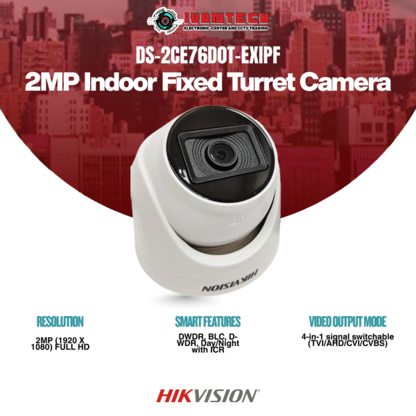 Hikvision DS-2CE76D0T-EXIPF 2MP Dome Camera – 1080p Full HD, EXIR 2.0 Night Vision 30m, Smart IR, 4-in-1 Output (TVI/AHD/CVI/CVBS), IP67 Weatherproof & IK10 Vandal-Proof Housing, Indoor/Outdoor CCTV - Image 2