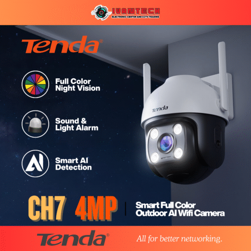 Tenda CH7 4MP Wi-Fi Bullet Camera – Full Color Night Vision, AI Human Detection, Two-Way Audio, Remote Monitoring via App, Wireless Security Solution, IP66 Weatherproof, Outdoor CCTV Camera