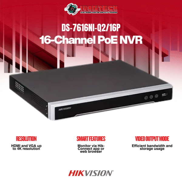 Hikvision DS-7616NI-Q2/16P 16-Channel PoE NVR – 4K Ultra HD Recording, H.265+ Compression, Plug & Play PoE, HDMI/VGA Output, Remote Access, Reliable 24/7 Video Management - Image 5
