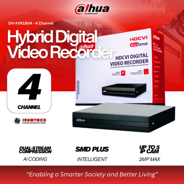Dahua DH-XVR1B04-I 4-Channel Penta-brid 1080N/720P Cooper 1U DVR – Hybrid Analog + IP, SMD Plus, AI Coding, 1 HDD/SSD, Long-Range Coax Support - Image 2