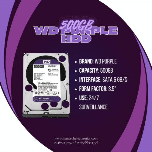 500GB WD Purple Surveillance Hard Drive – 24/7 Security Storage, Optimized for CCTV DVR/NVR, Low Power Consumption, High Durability, AllFrame Technology, Quiet Operation, Reliable Performance