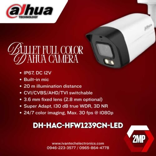 Dahua DH-HAC-HFW1239CN-LED 2MP Full-Color Bullet Camera – 1080p HD