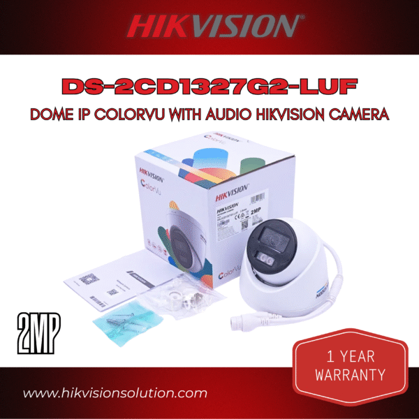 Hikvision DS-2CD1327G2-LUF 2MP Dome IP Camera | ColorVu Full-Color Night Vision, Built-in Microphone, Smart Human & Vehicle Detection, Weatherproof Security CCTV Surveillance with Audio - Image 2