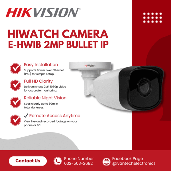E-HWIB 2MP Bullet IP Hikvision HiWatch Camera | Full HD 1080p, Night Vision, Motion Detection, IP67 Weatherproof, Remote Viewing, Easy PoE Installation for Home & Business Security - Image 5