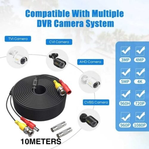 10M Premade Siamese Cable – RG59 Video & Power Cable for CCTV Cameras