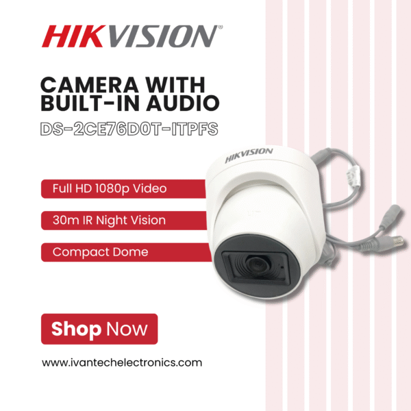 DS-2CE76D0T-ITPFS 2MP Dome Hikvision Camera with Built-in Audio | Full HD 1080p, IR Night Vision, IP67 Weatherproof, PoE Support, Motion Detection, Remote Access for Home & Business Security - Image 4