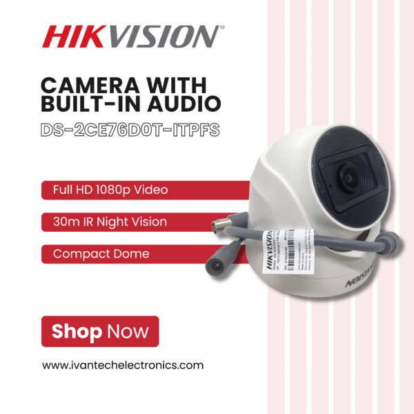 DS-2CE76D0T-ITPFS 2MP Dome Hikvision Camera with Built-in Audio | Full HD 1080p, IR Night Vision, IP67 Weatherproof, PoE Support, Motion Detection, Remote Access for Home & Business Security - Image 3