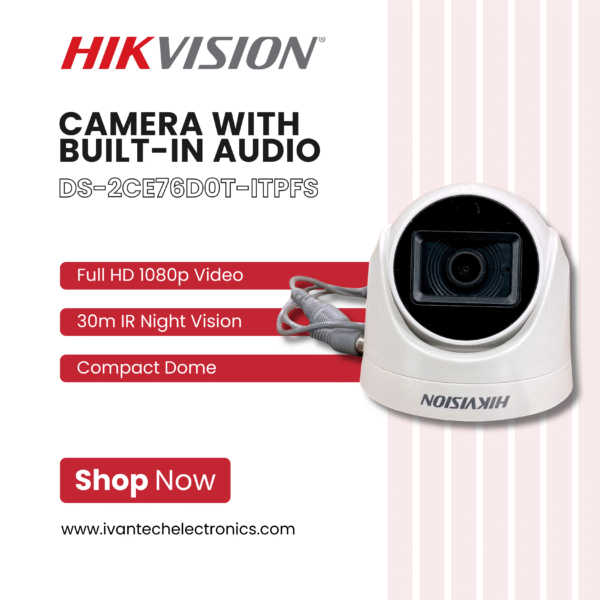 DS-2CE76D0T-ITPFS 2MP Dome Hikvision Camera with Built-in Audio | Full HD 1080p, IR Night Vision, IP67 Weatherproof, PoE Support, Motion Detection, Remote Access for Home & Business Security - Image 2