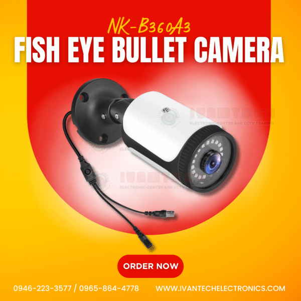 NK-B360A3 2MP Fisheye Bullet Camera – Wide-Angle Surveillance, Full HD 1080p, Night Vision, Weatherproof IP67, Motion Detection, Remote Viewing, Ideal for Indoor & Outdoor Security Systems