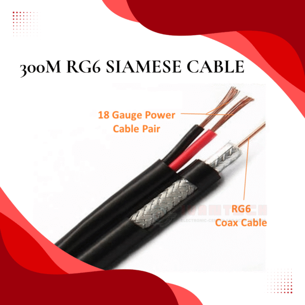 High-Performance 300M RG6 Siamese Coaxial Cable with Power | Premium CCTV Video & DC Power Transmission Cable | Durable, Low-Loss, Weatherproof Cable for Security Camera Systems – 300 Meters - Image 3