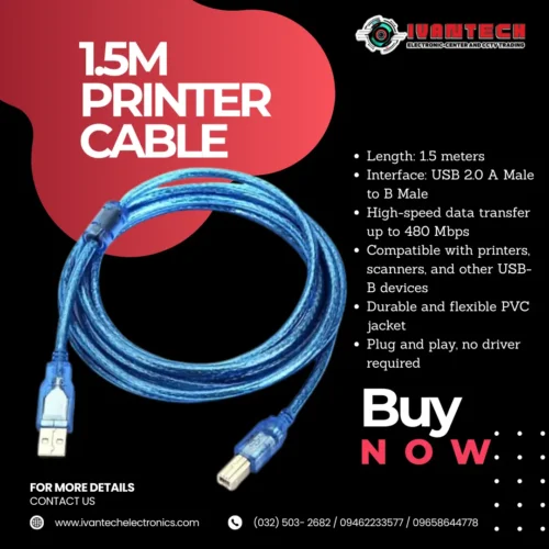 1.5M USB 2.0 Printer Cable Type A to B – High-Speed Data Cord