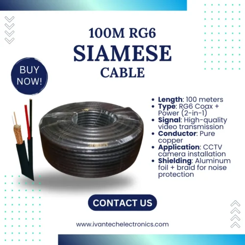 100M RG6 Siamese Coaxial Cable – CCTV Video & Power Cable Roll