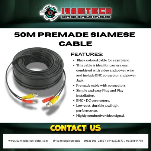 50M Premade RG59+2C Siamese Cable – CCTV Video & Power Combo